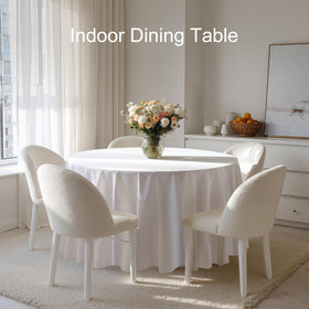 joybest 90-inch round tablecloth fits standard tables with a 9-inch drop.