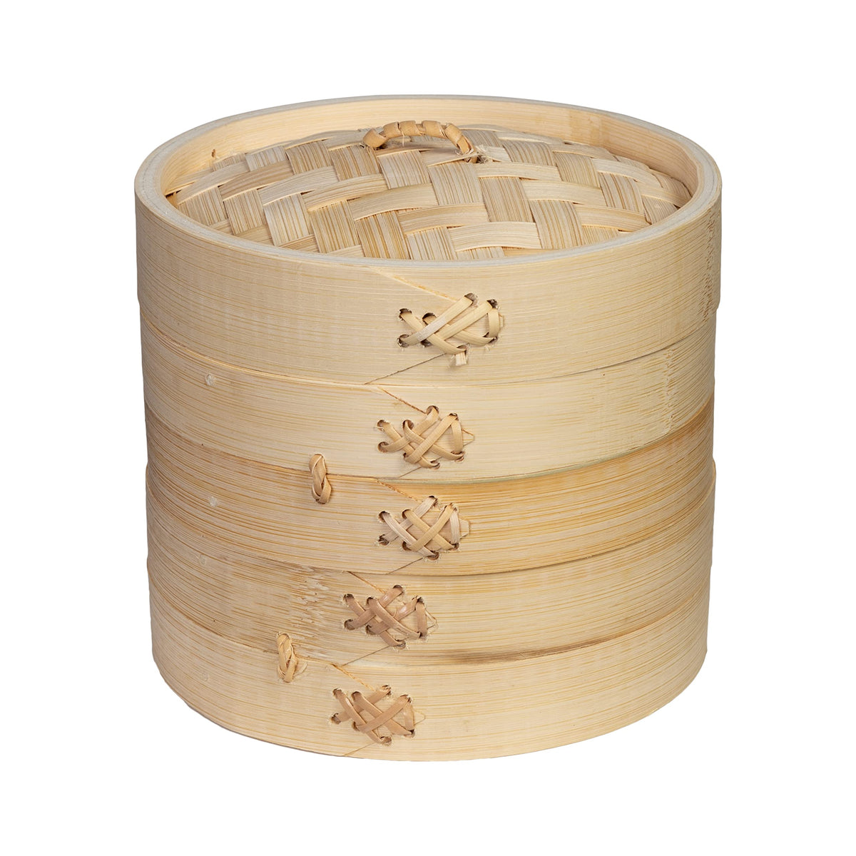 Joyce Chen 2-Tier Bamboo Steamer baskets cooking dumplings evenly at home.