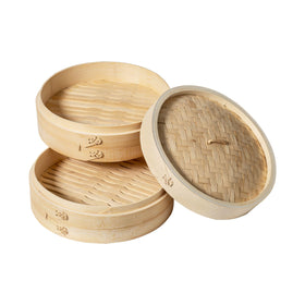 Joyce Chen 2-tier bamboo steamer 10-inch side view for multi-dish steaming