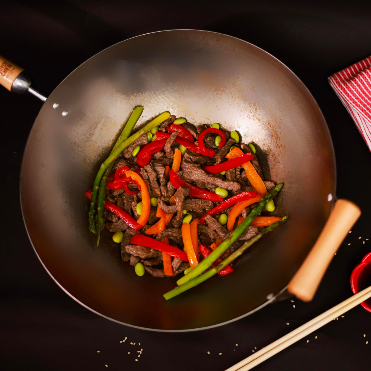 Joyce Chen wok in action, high-heat searing and fast stir-fries.