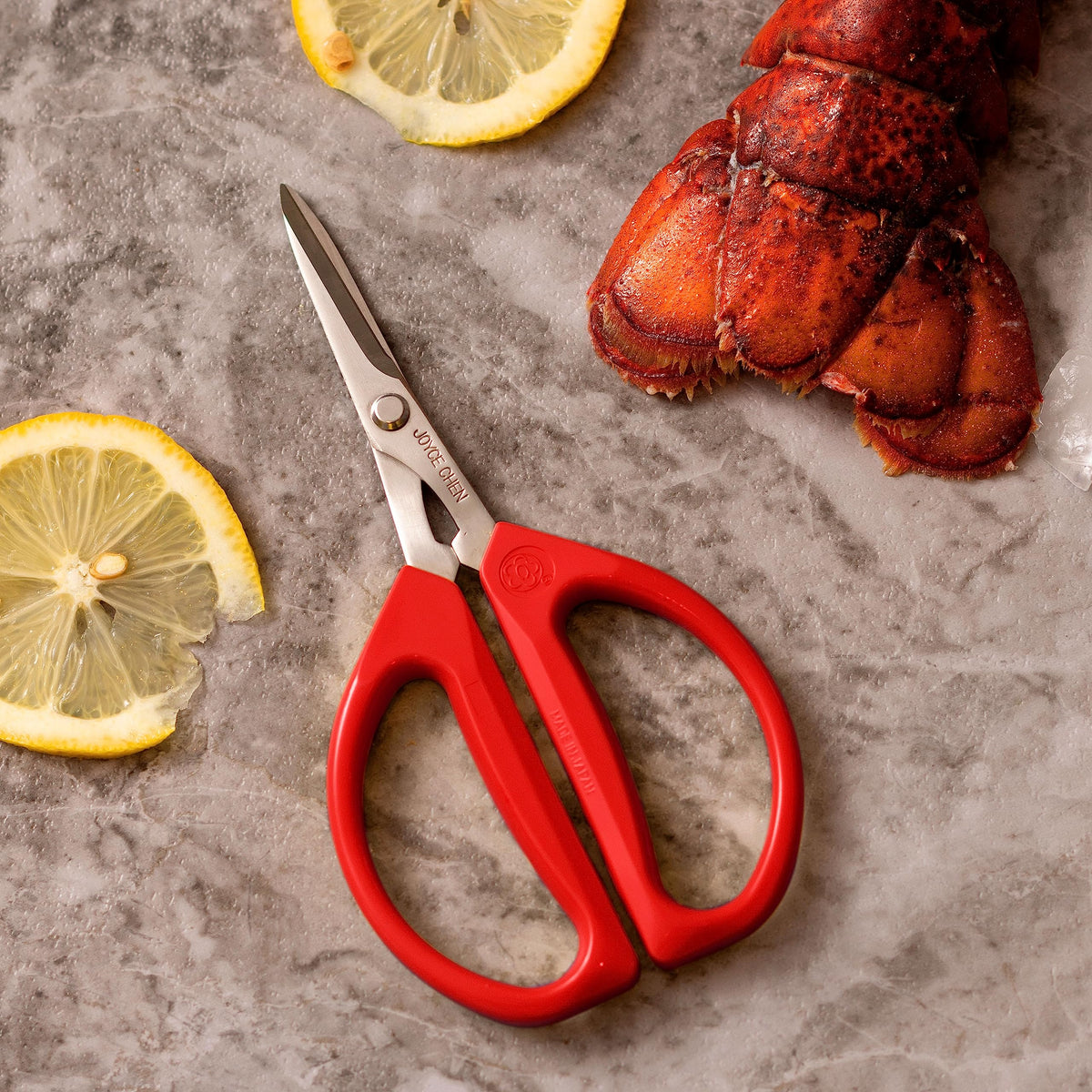 Joyce Chen Original Unlimited Scissors cutting vegetables with sharp, precise blades.