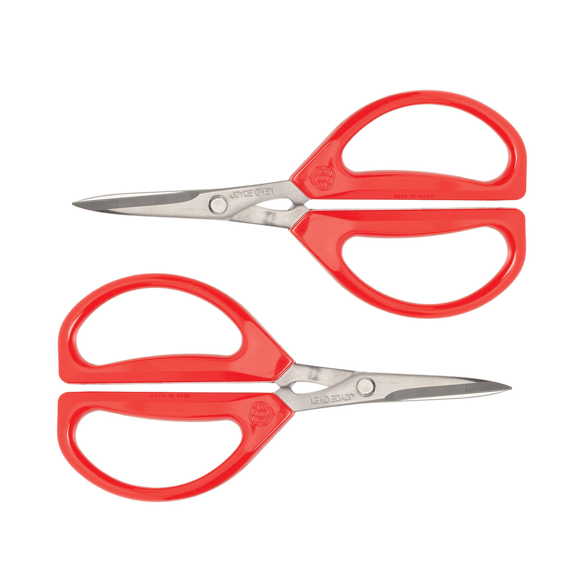 Joyce Chen Original Unlimited Scissors close-up of red handles for comfortable precision.