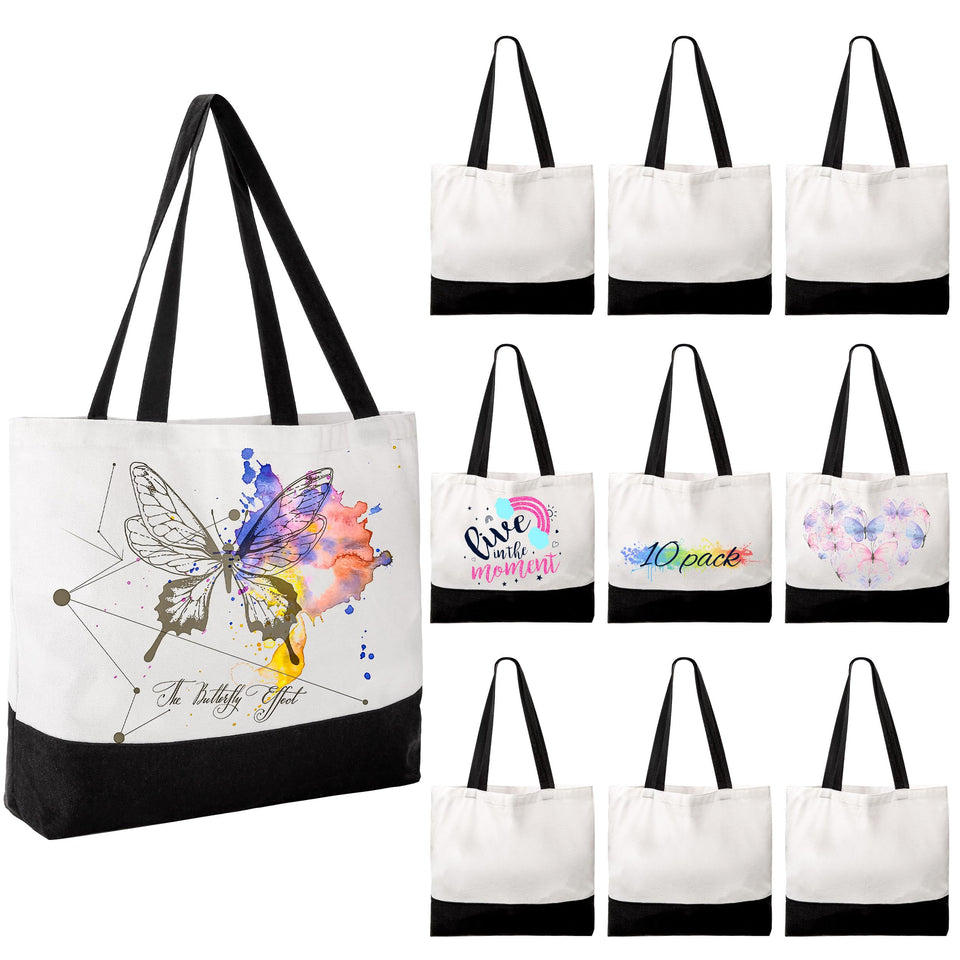 Joyclub 10-pack large canvas tote bags bulk laid out for bulk decorating projects