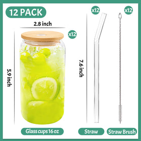 Joyclub 16oz can-shaped glasses showcase vibrant beverages for cafes.
