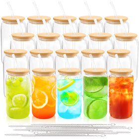 Joyclub 20-set glass cups with bamboo lids for stylish, plastic-free serving.