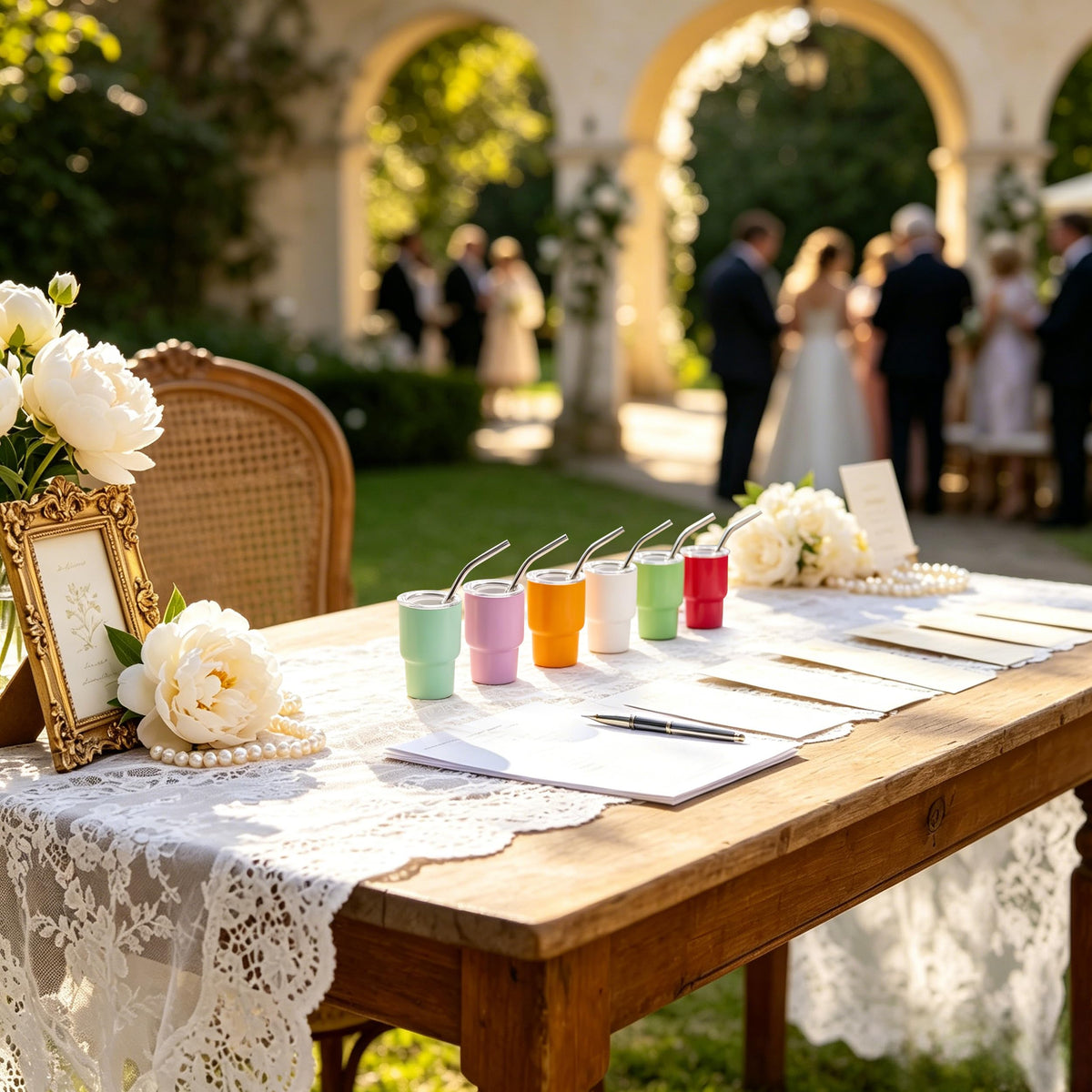 Joyclub colorful mini tumblers with lids, ideal for weddings.