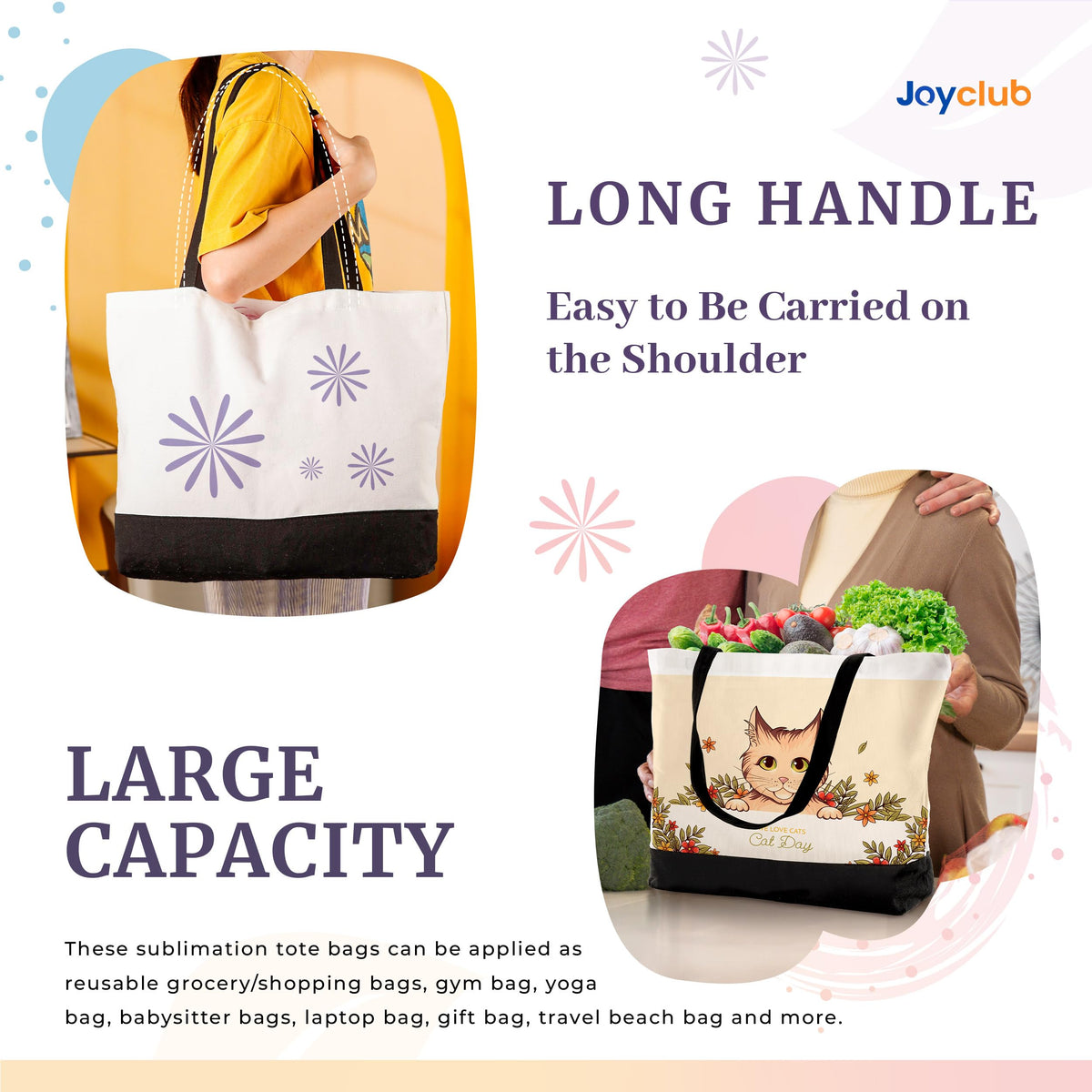 Joyclub durable tote blends polyester and cotton for repeated use