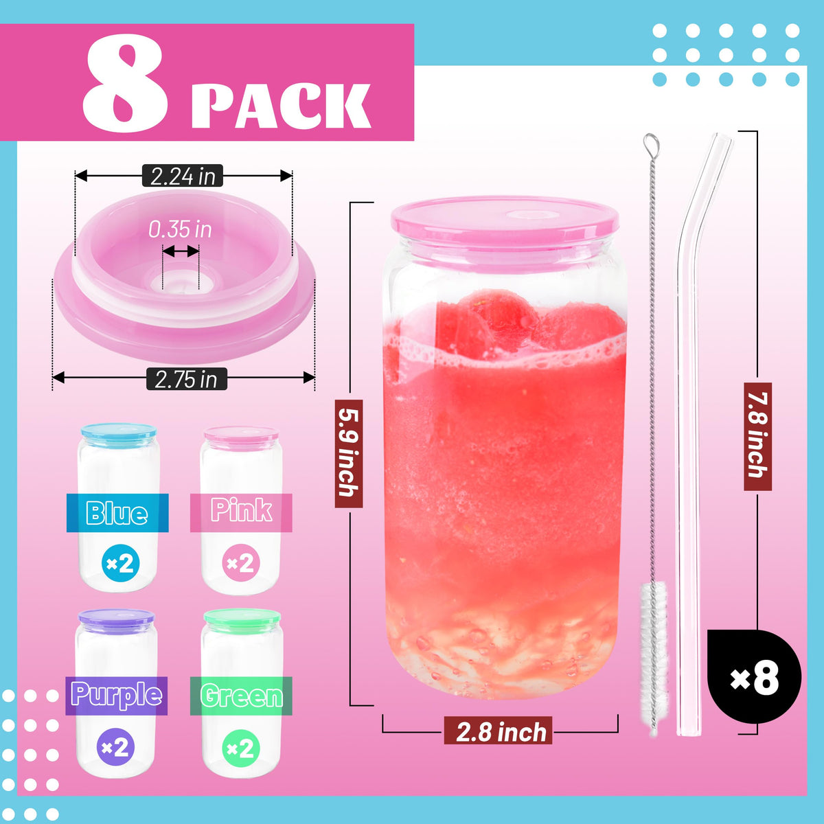 Joyclub glass straws and brushes promote hygienic cleaning and easy sipping.