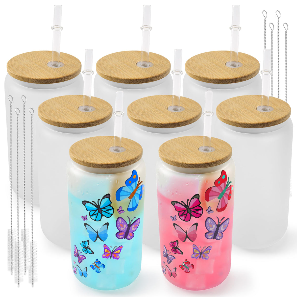 Joyclub sublimation glass cups 16oz front view showing frosted finish ideal for personalized designs