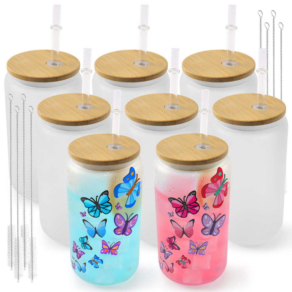 Joyclub sublimation glass cups 16oz front view showing frosted finish ideal for personalized designs