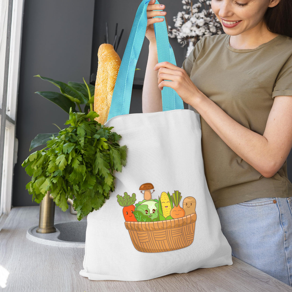 Joyclub tote fabric close-up highlights 80/20 blend for durable sublimation prints.