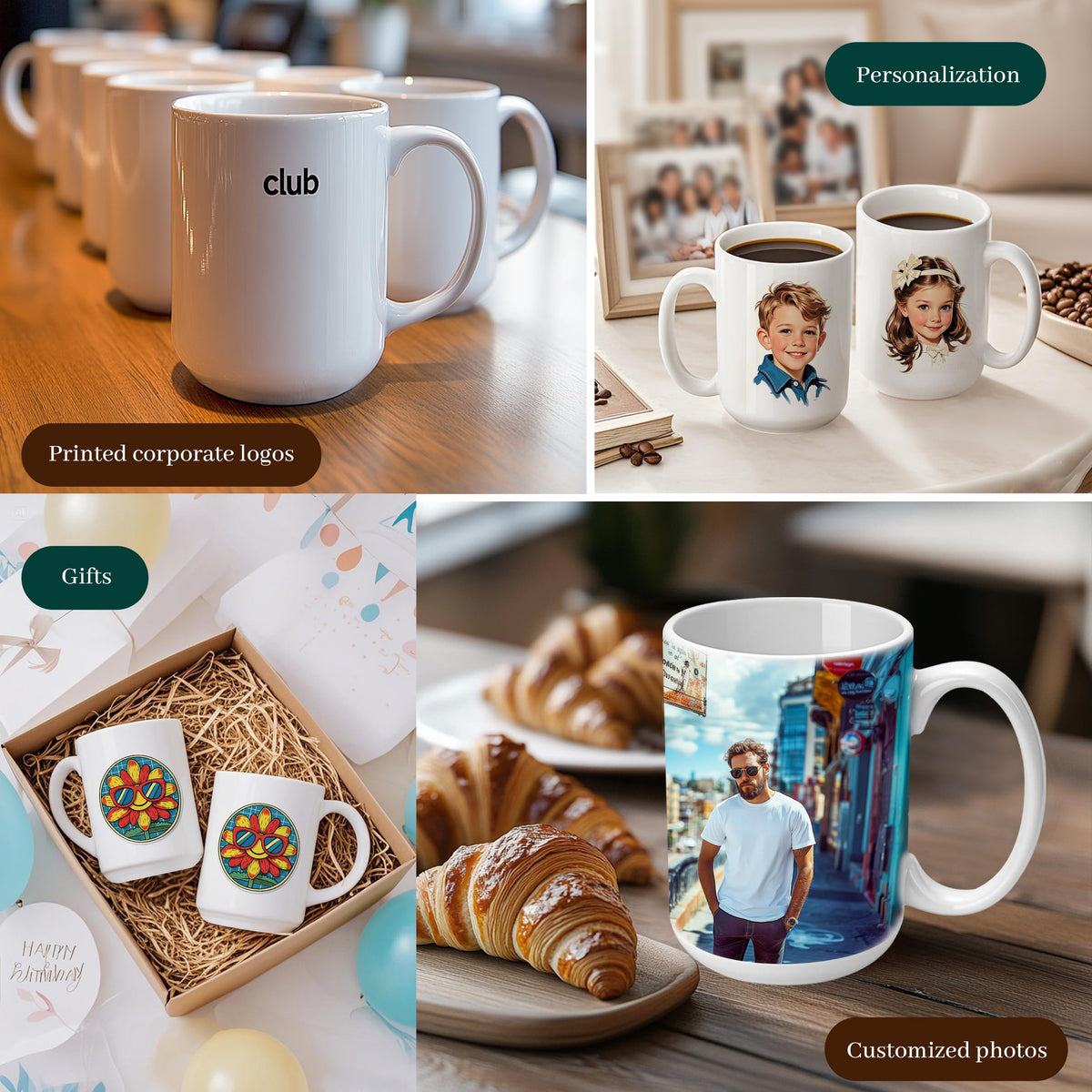 Joyclub white ceramic mug with handle close-up highlighting comfortable grip for daily use.