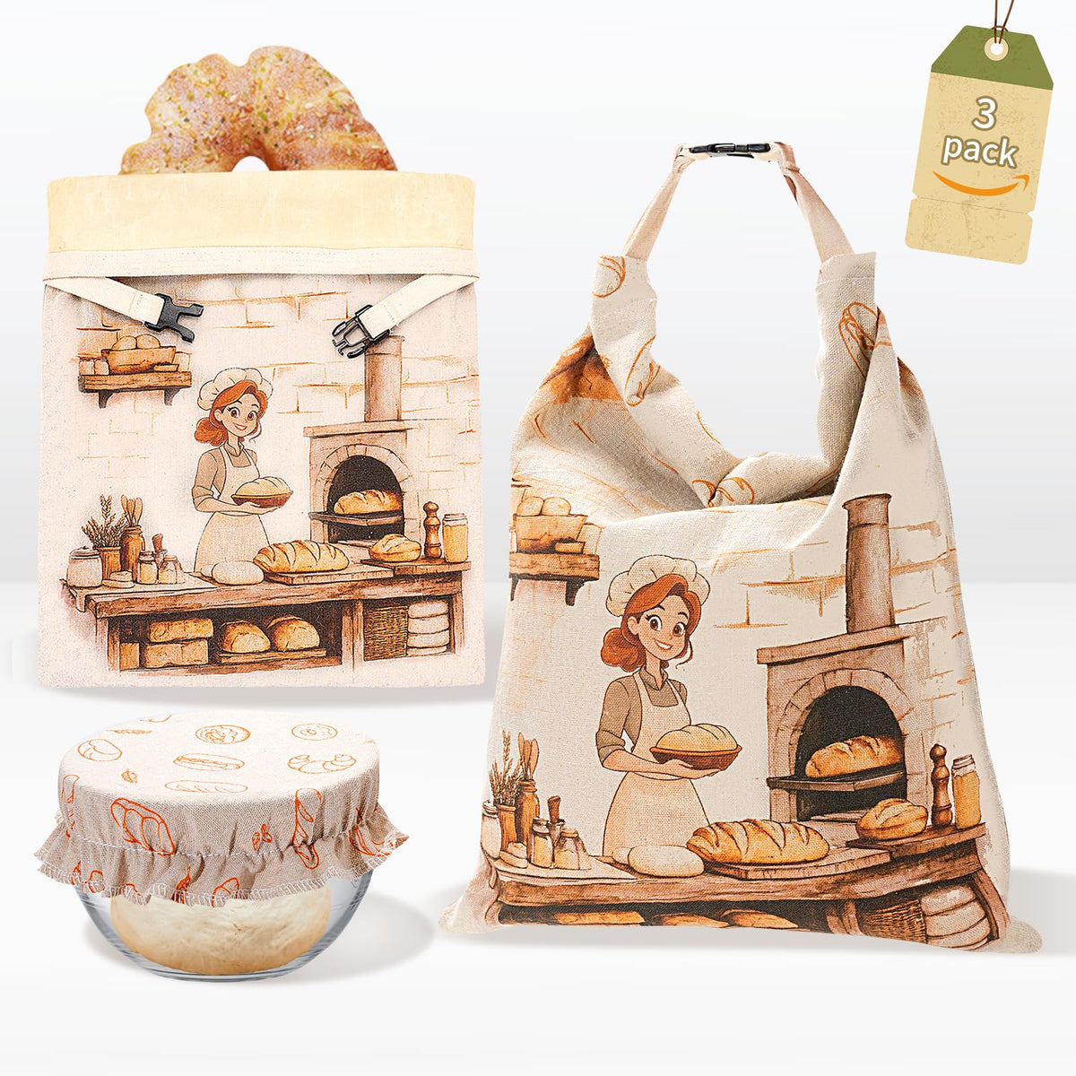 JOYCUDDLE beeswax bread bags with bowl cover for proofing and freshness.