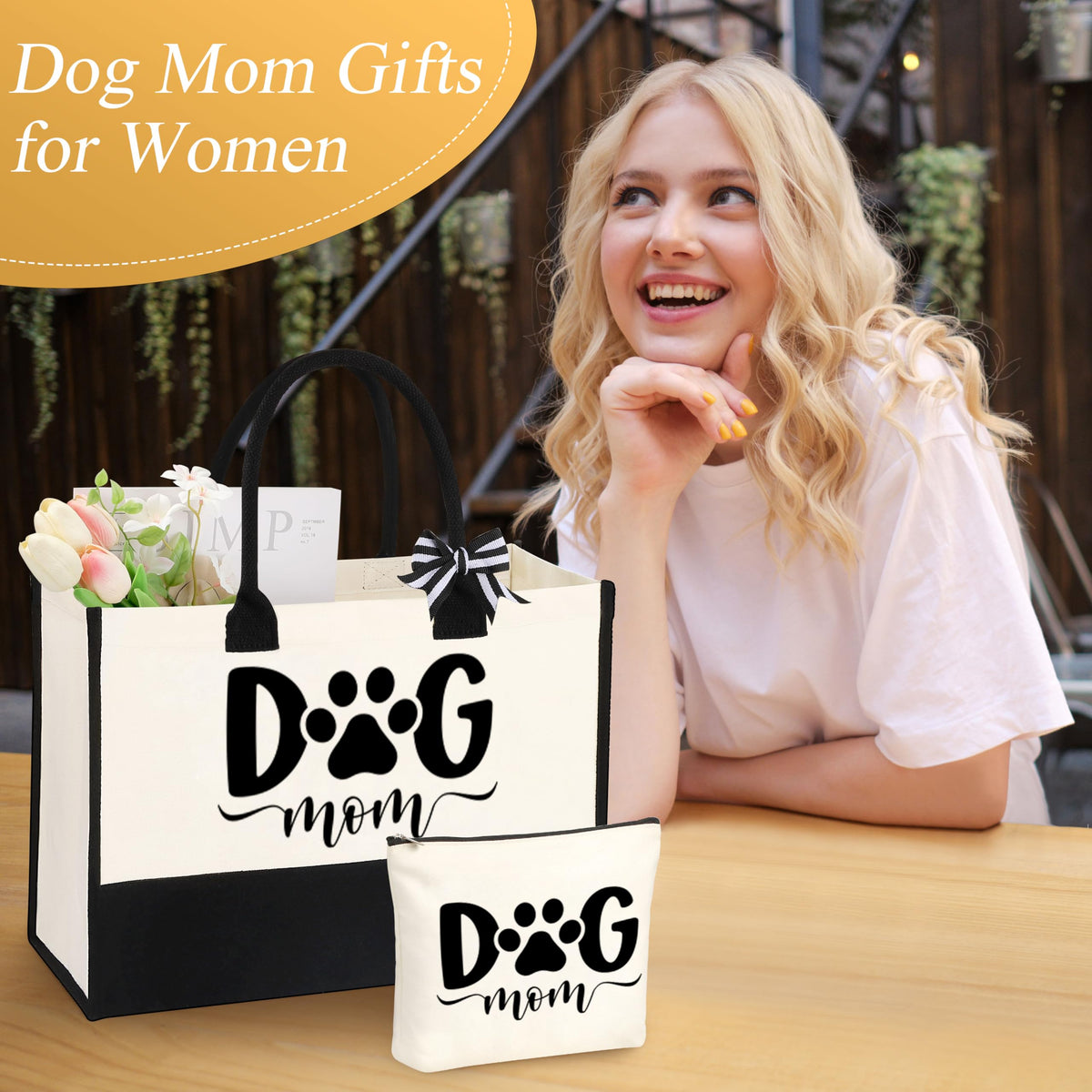 JoycuFF dog mom makeup bag; compact organizer for cosmetics on the go.