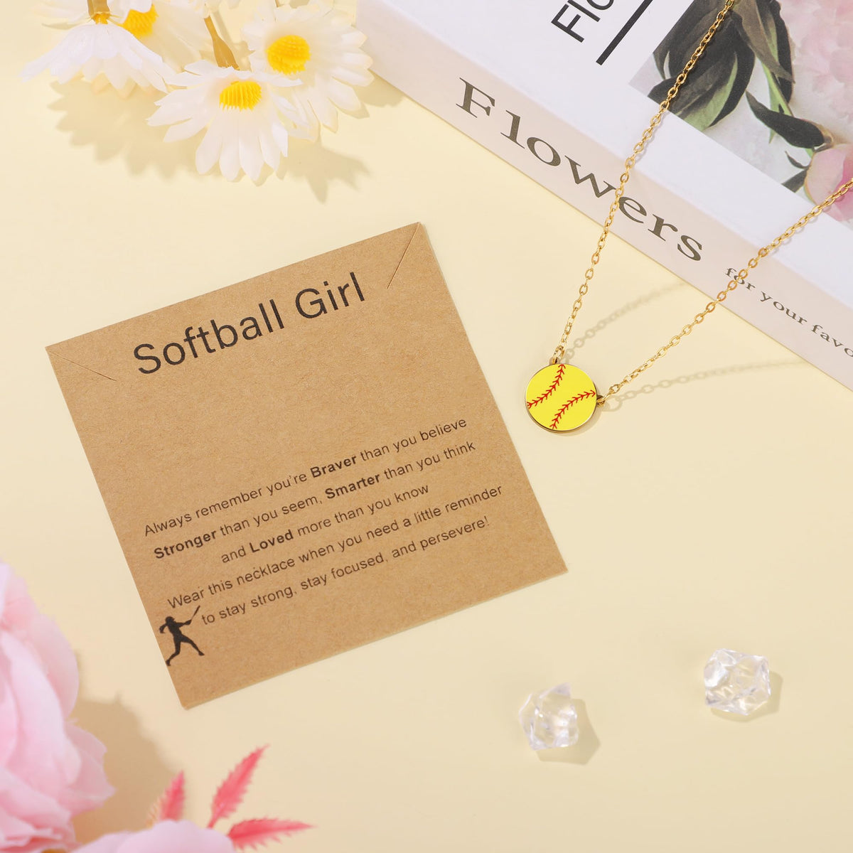 JoycuFF softball necklace with adjustable chain, a subtle game-day accessory.