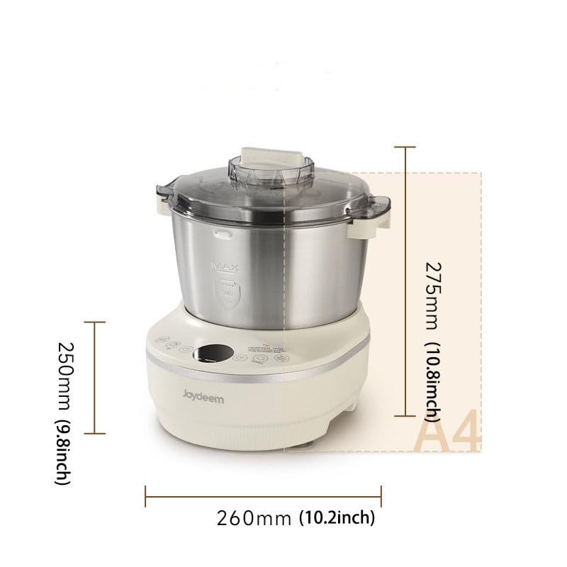 Joydeem dough maker with silicone suction cups for stability and quiet operation.