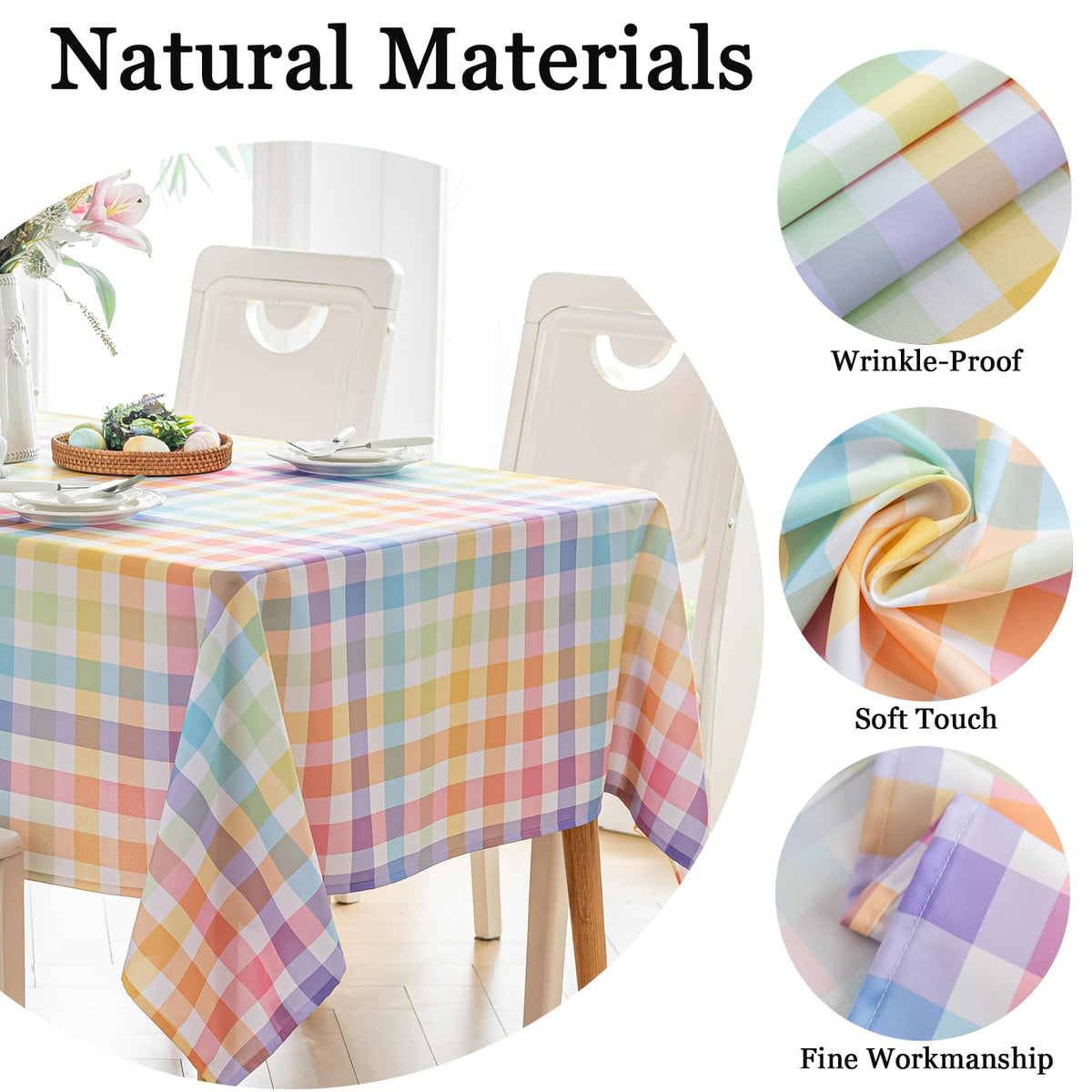 Joyfol Day Easter dining table with plates and glasses for a cheerful setting