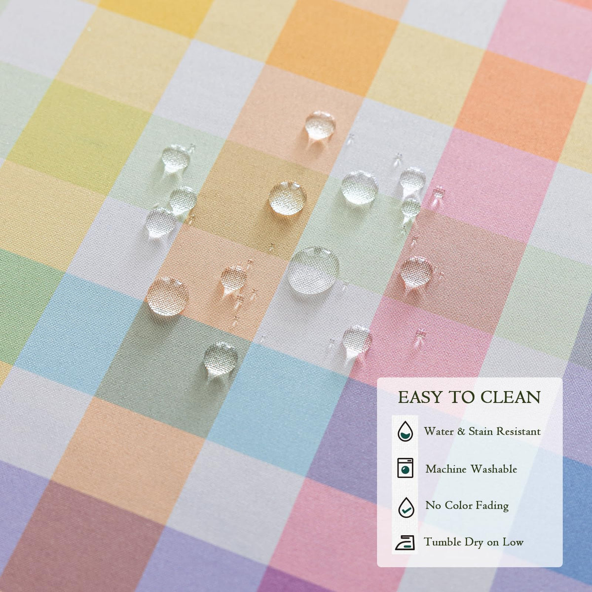 Joyfol Day machine-washable tablecloth ready for easy cleanup