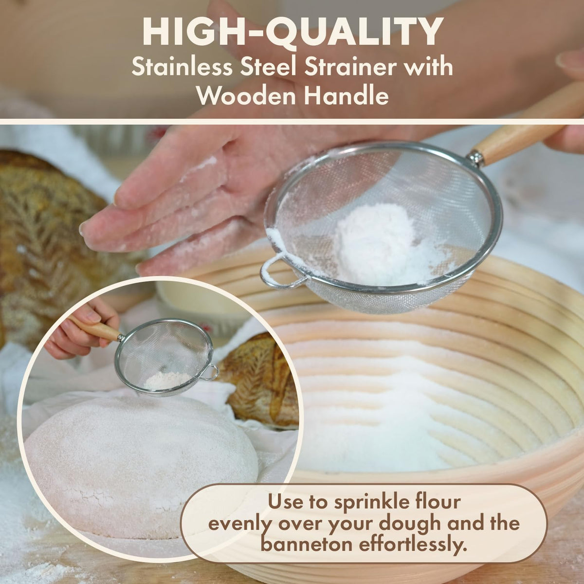 JOYFULBASE wooden-handle flour sifter adds light flour dusting
