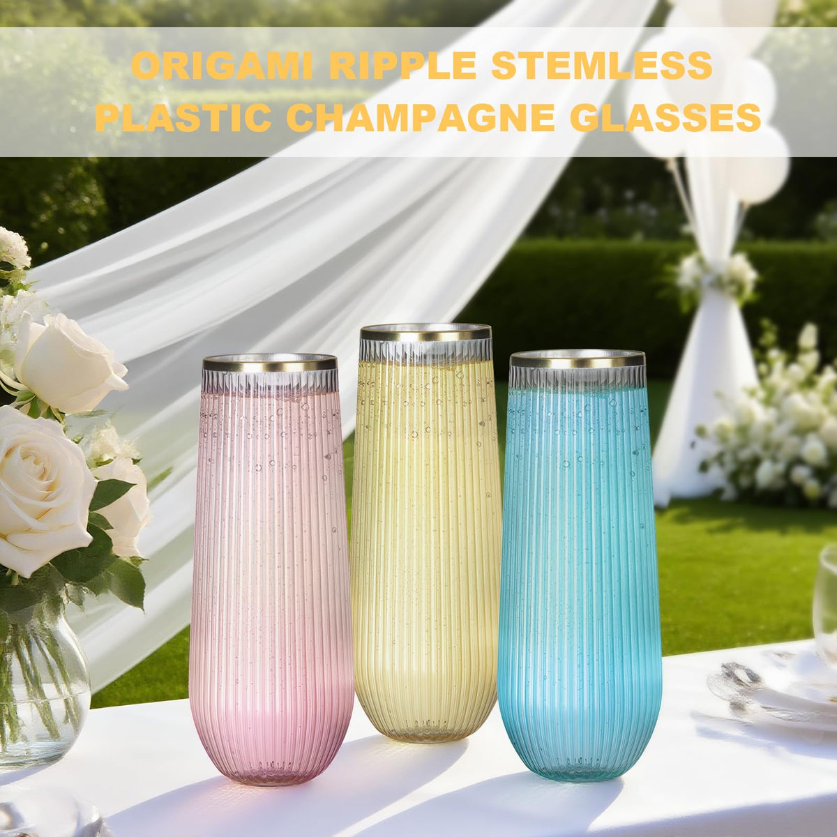 JoyGletss gold rim disposable champagne glasses eco-friendly and recyclable