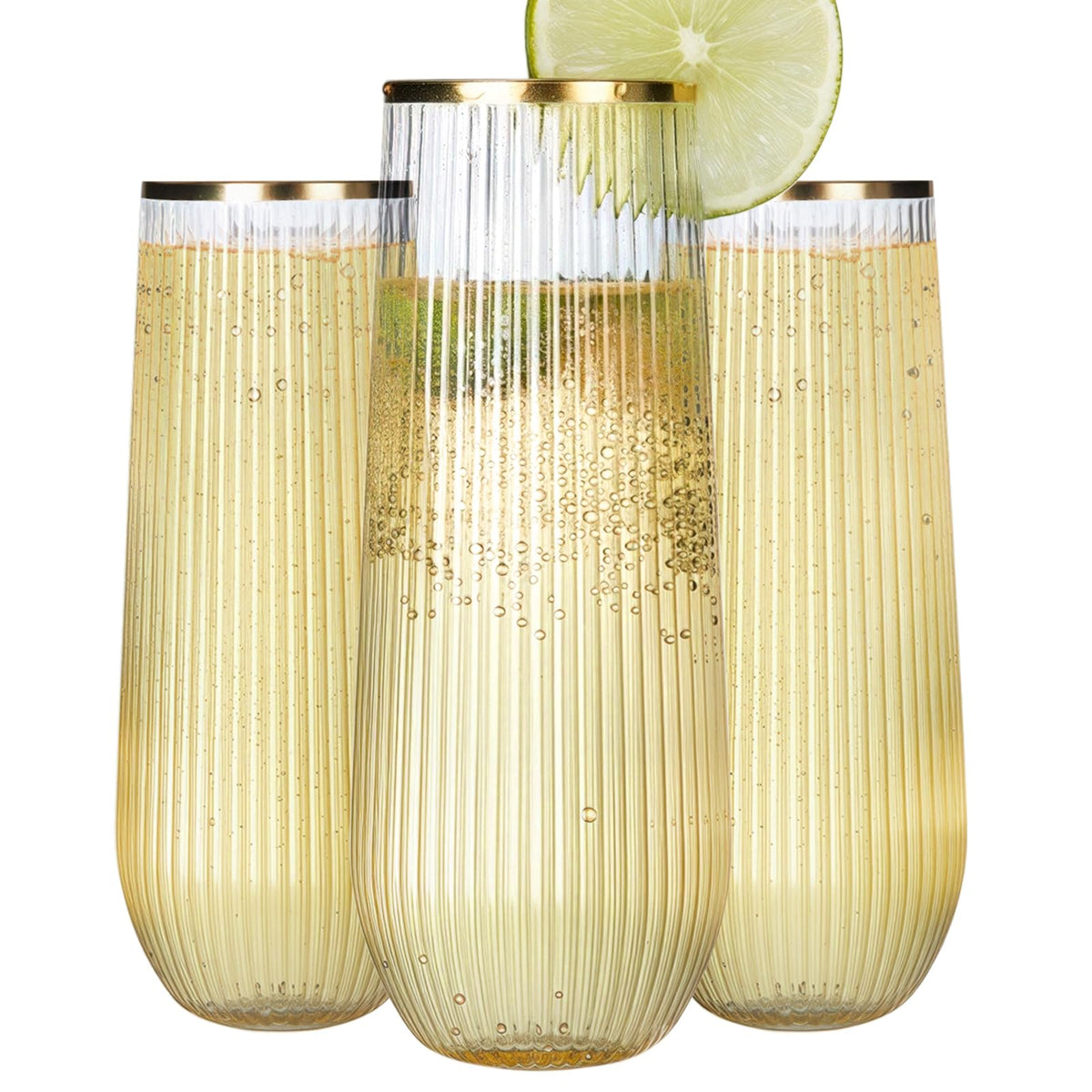 JoyGletss ribbed ripple gold rim 9oz flute ideal for weddings