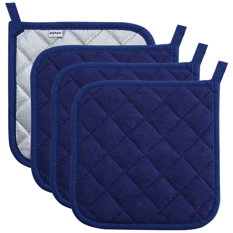 Joyhalo 4-pack pot holders dark blue set for safe handling of hot dishes