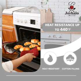 JoyHalo 4-pack pot holders stacked display show four identical heat-safe pads.