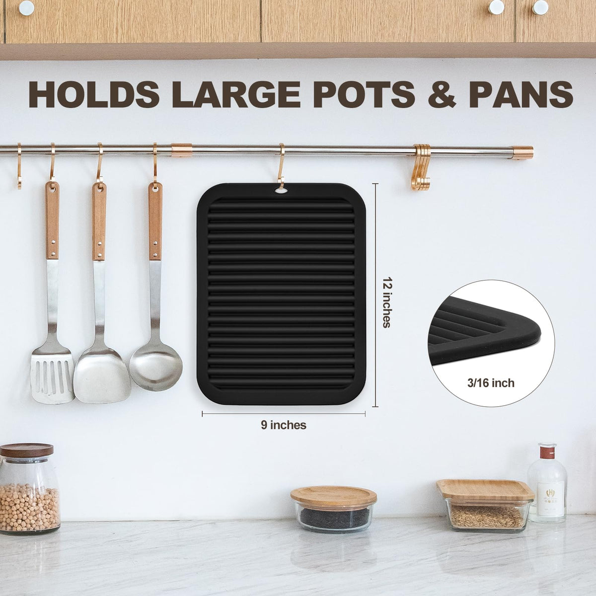 Joyhalo black silicone trivet complements modern kitchens while safeguarding surfaces