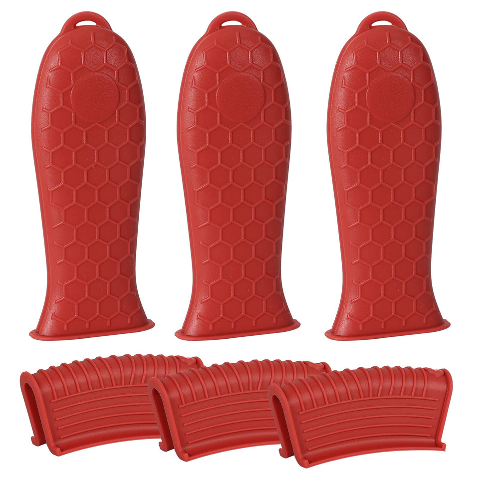 Joyhalo cast-iron handle cover on a hot pan provides heat protection and stable grip.