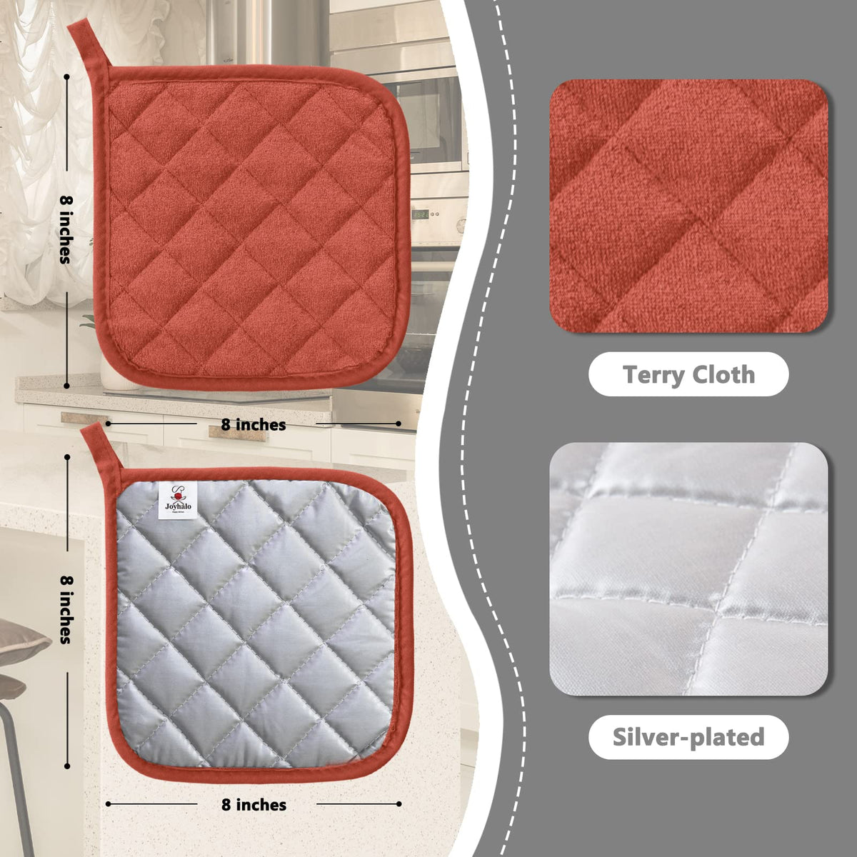 Joyhalo cotton hot pads provide non-slip grip for secure oven transfers