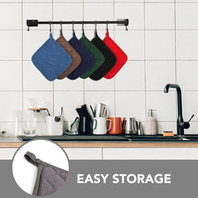 Joyhalo grey pot holders shown on a kitchen countertop for practical use