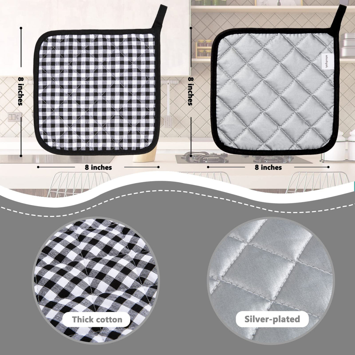 Joyhalo heat-resistant pot holders up to 400 degrees protect hands during baking.