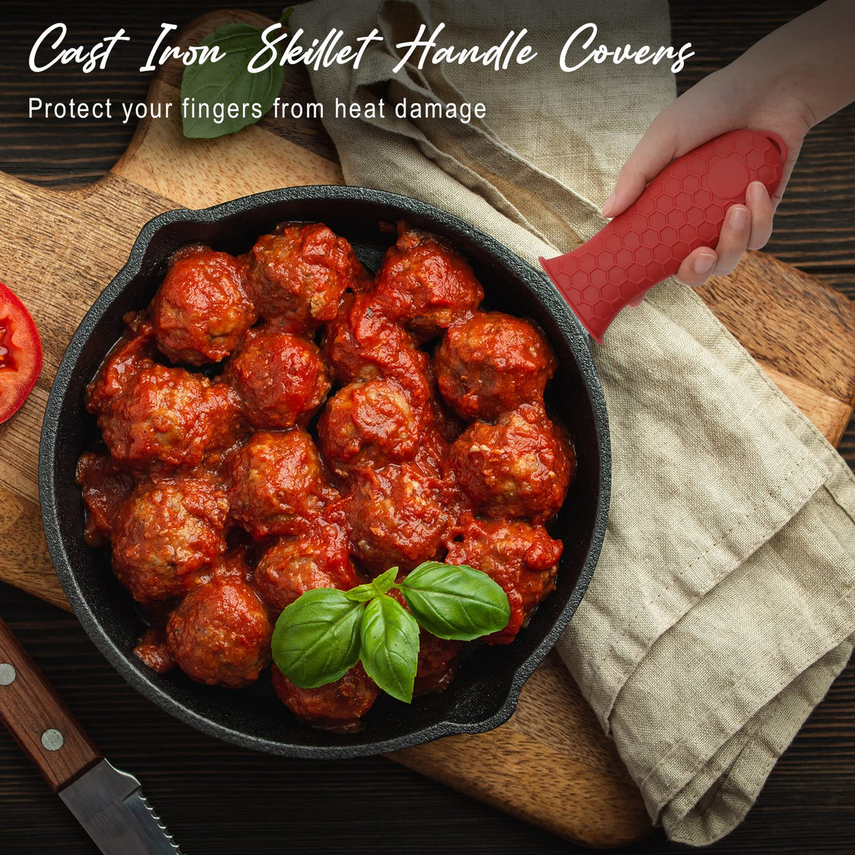 Joyhalo heat-resistant silicone cover protects hands during high-heat cooking sessions.
