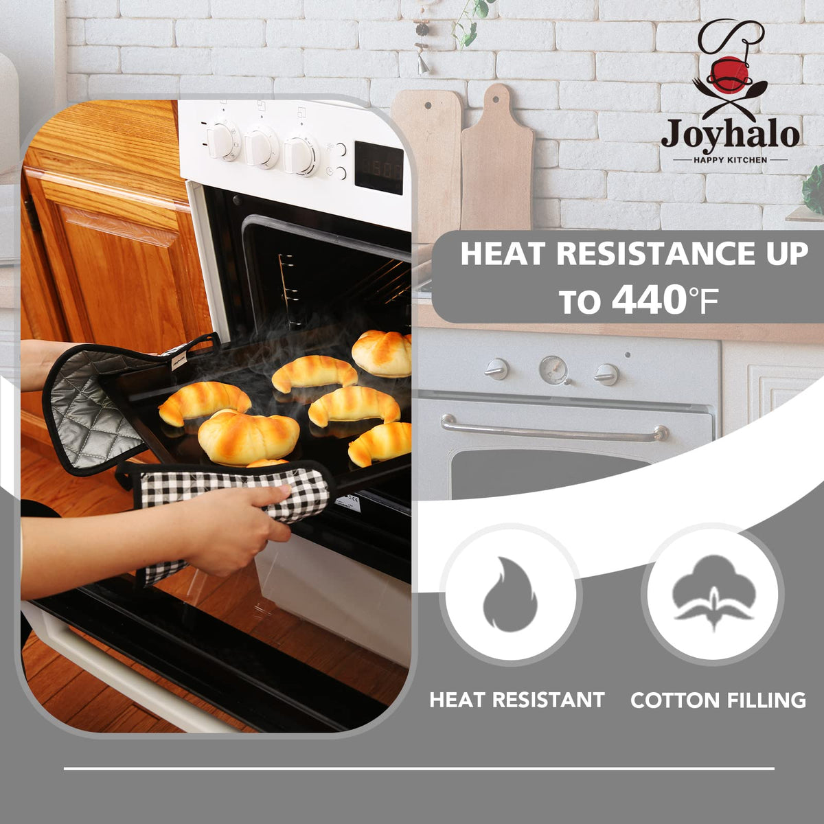 Joyhalo non-slip grip pot holders provide secure handling of pots and pans.