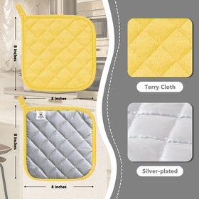 Joyhalo oven hot pads in yellow, heat resistant up to 400°F for safe removal.