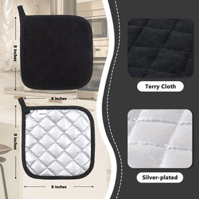 Joyhalo terry cloth pot holder in black offering a durable, flexible grip.