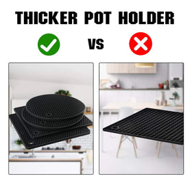 Joyhalo flexible durable silicone trivet demonstrates thick design for protection.