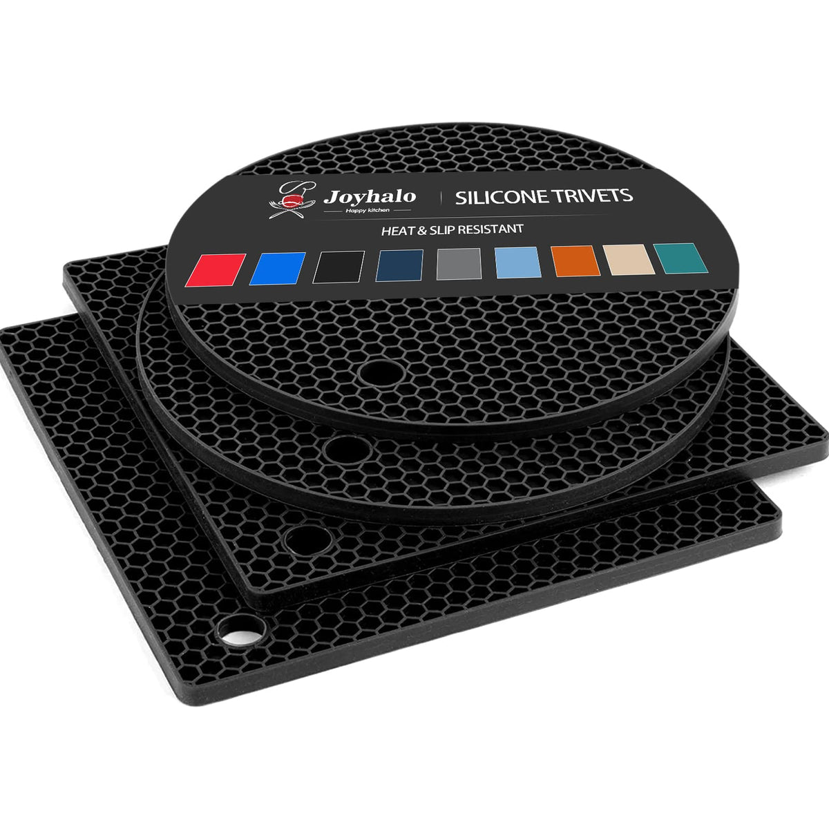 Joyhalo round honeycomb trivet protects countertops from heat.