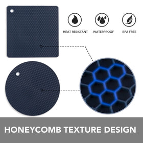 Joyhalo set of two round and two square trivets for versatile kitchen use.