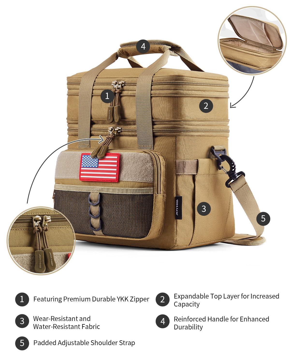JOYHILL 18 L expanded side view displays expandable storage for extra snacks