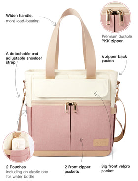 JOYHILL A-PINK lunch bag side view with shoulder strap for easy carrying