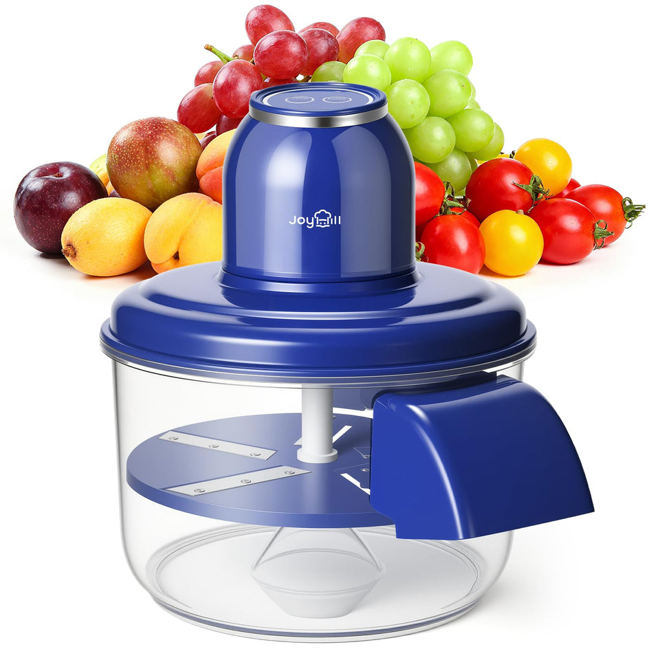 JOYHILL Electric Peeler blue model on counter for quick fruit prep