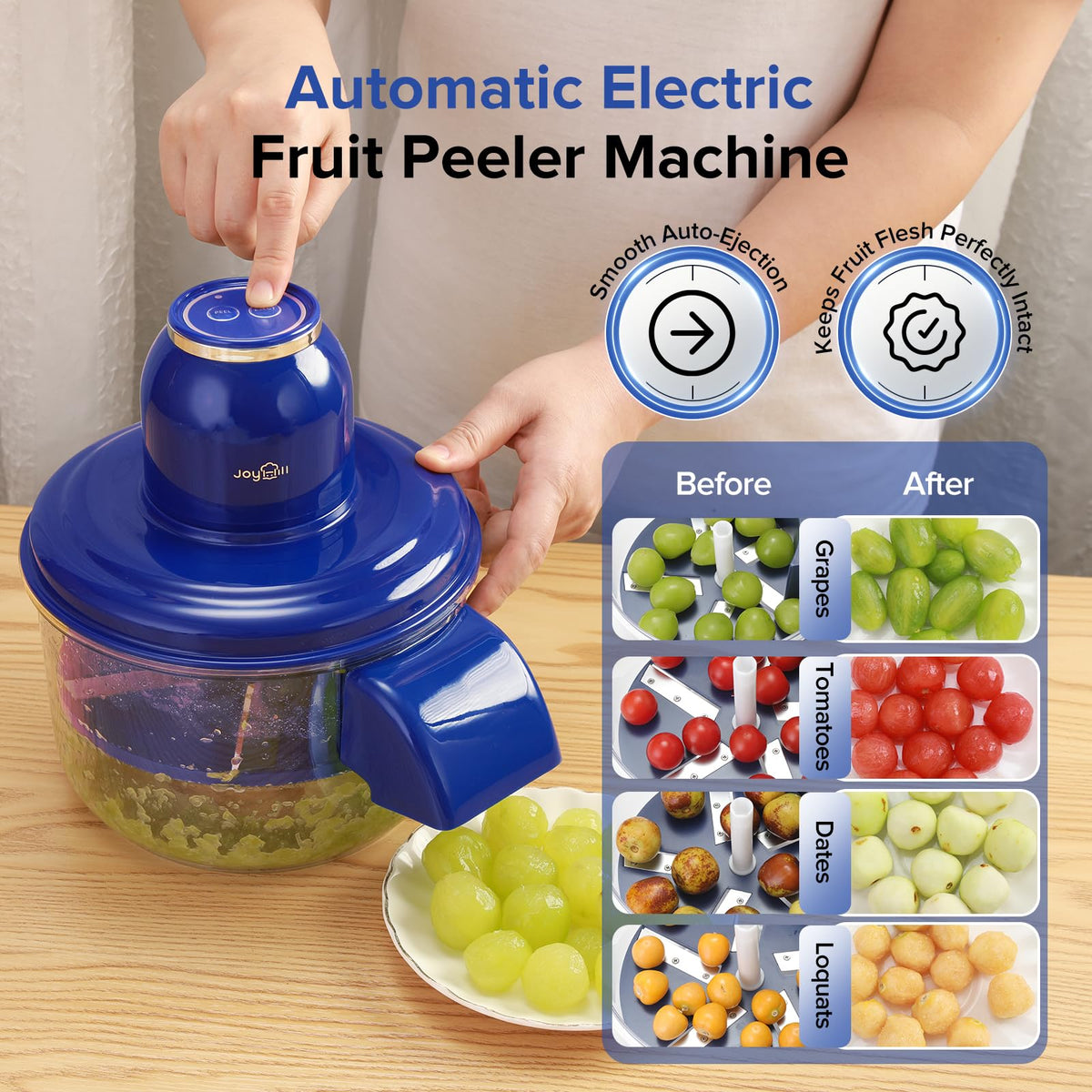 One-touch operation of JOYHILL electric peeler for effortless prep