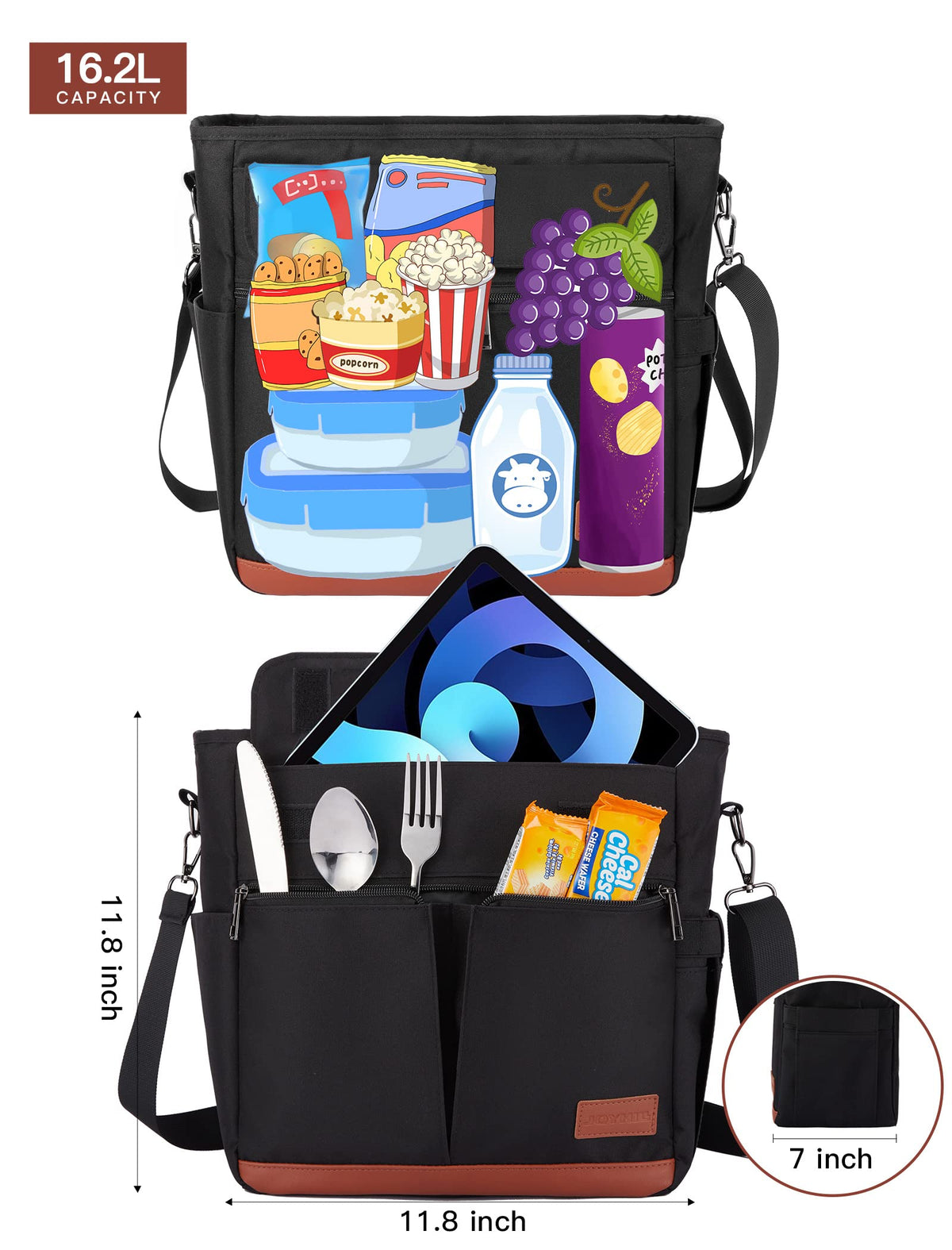 JOYHILL Lunch Bag with adjustable shoulder strap for easy, comfortable carrying.