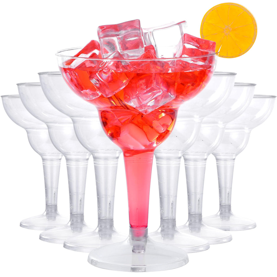 JOYIN 36-pack clear plastic martini glasses set for elegant cocktails and easy cleanup.