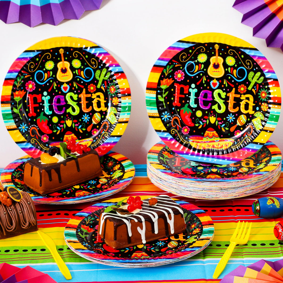 JOYIN floral-pattern plates on a dining table creating a festive Mexican-inspired look.