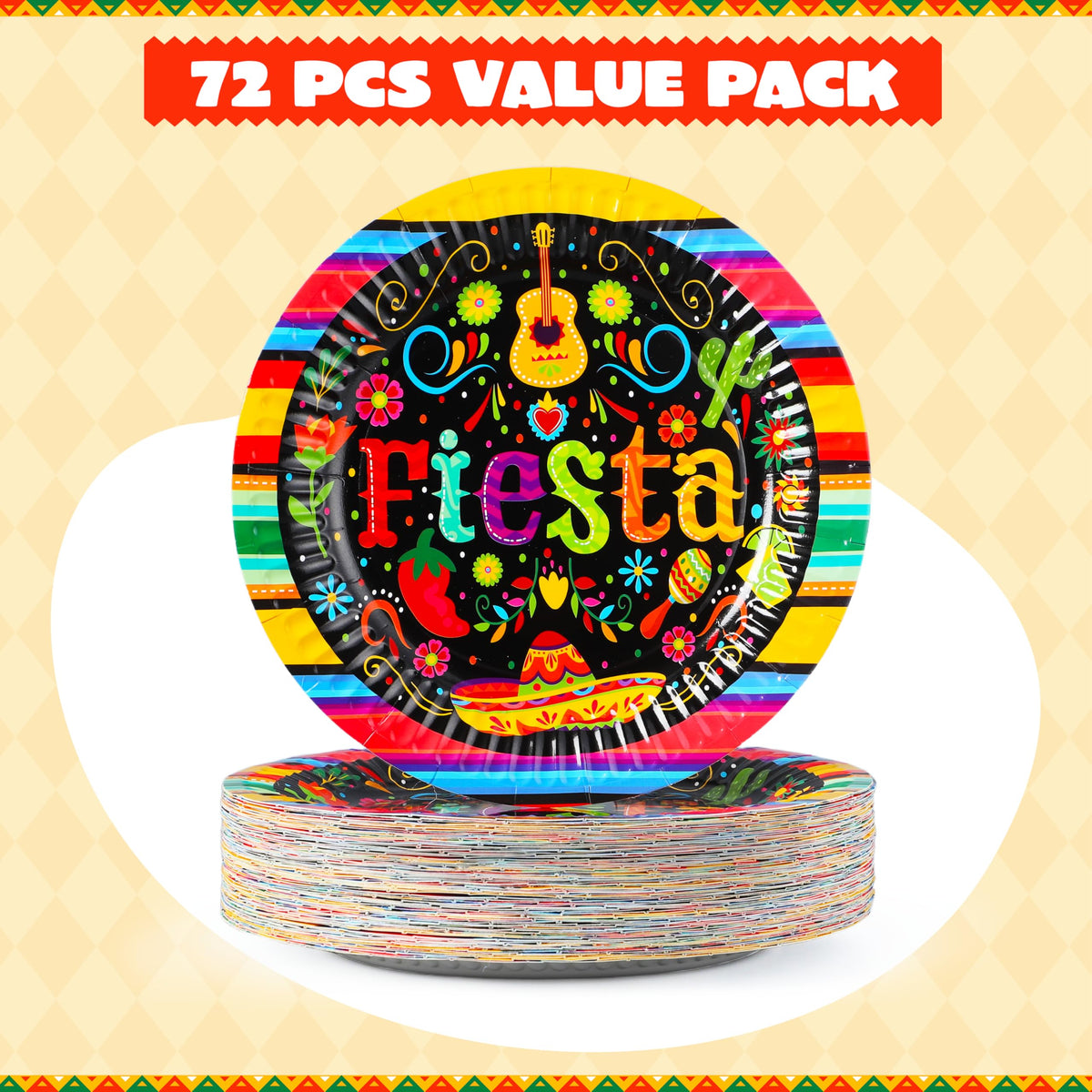 JOYIN Mexican colorful plates close-up displaying vibrant floral design for Cinco de Mayo.