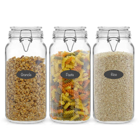 JoyJolt airtight glass jar set 3-pack with secure lids for organized pantry storage.