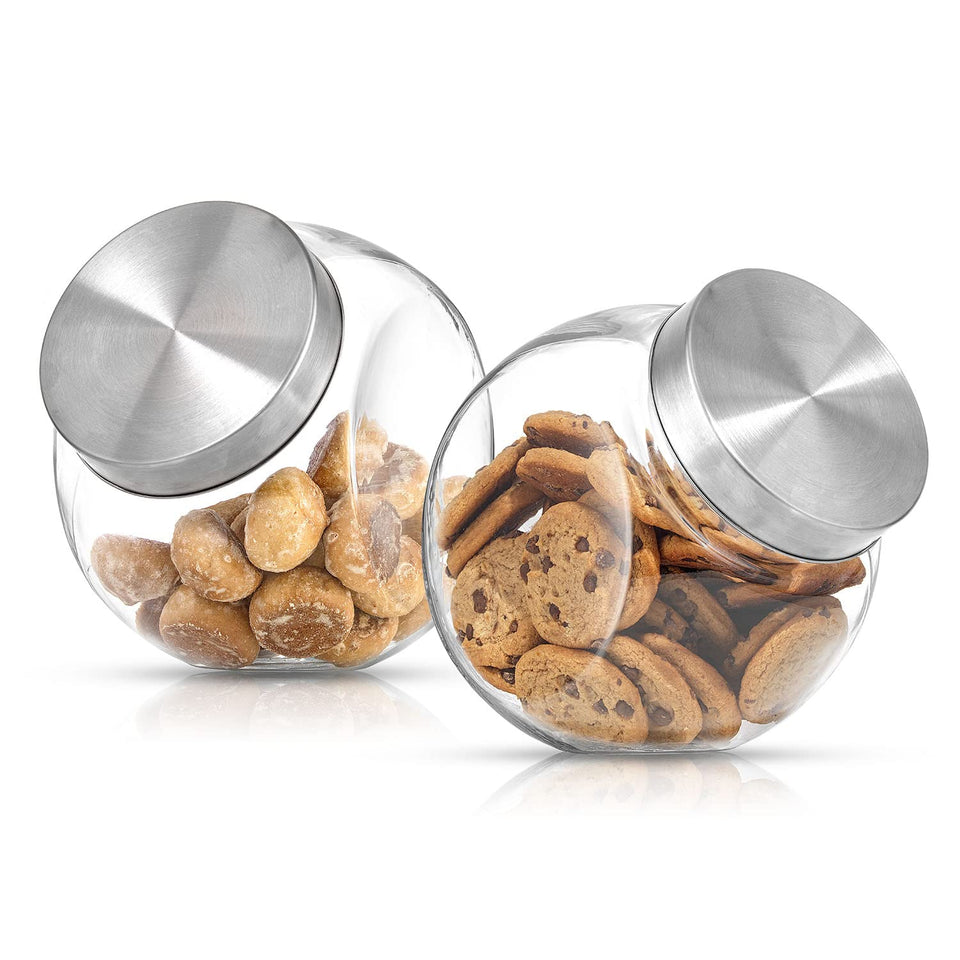 JoyJolt All-Sides cookie jar front view on counter keeps cookies accessible.