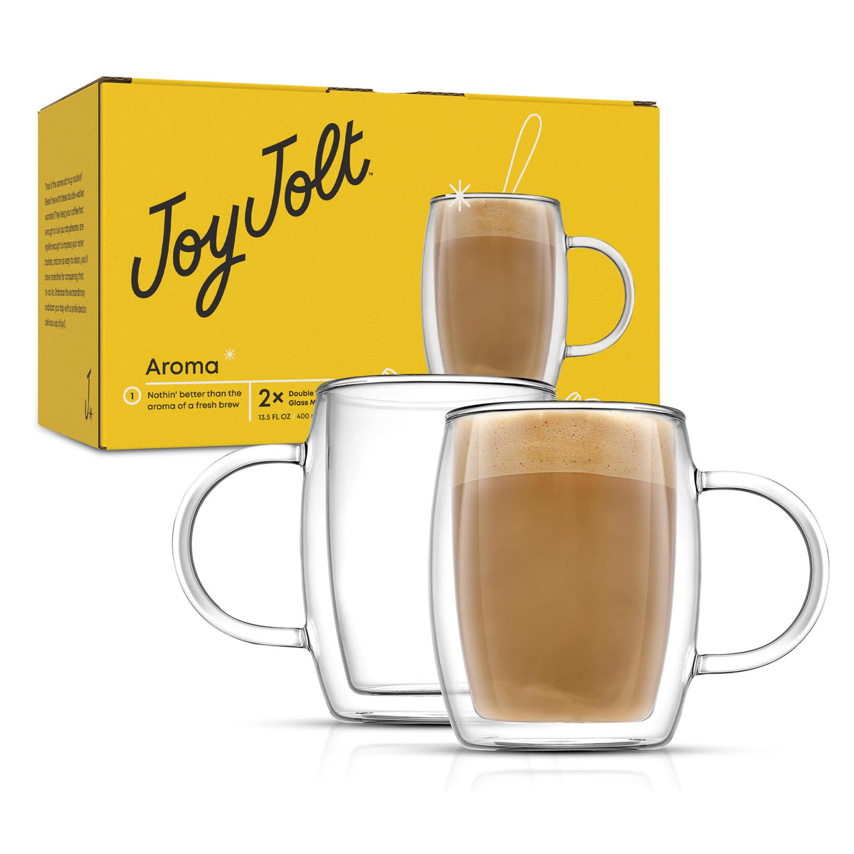 JoyJolt Aroma mug unboxing highlights handmade glass quality.